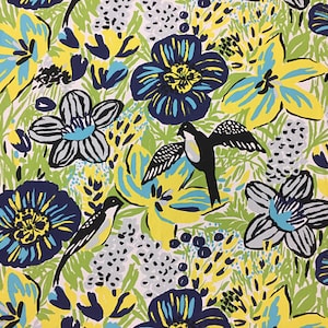Scandinavian Cotton fabric Bird Floral Fabric Home decor fabric Yellow Green Blue