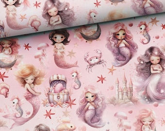 Pink mermaids, Cotton fabric for sewing and quilting 155 cm wide