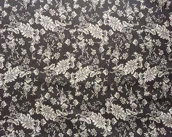 Linen fabric Floral Dark Grey - 100% Linen - Printed Linen fabric  -