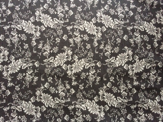 Linen fabric Floral Dark Grey - 100% Linen - Printed Linen fabric  -