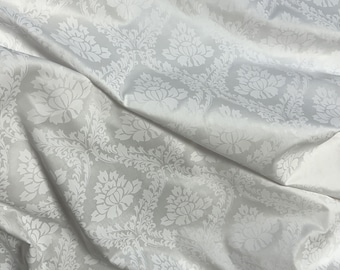 White Cotton sateen fabric - Damask print Damask pattern - 100% cotton - 150cm wide