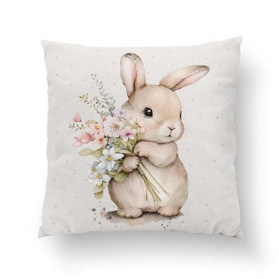 Panel Baby Bunny with flowers Easter Bunnies fabric 38*38cm //15''x15''