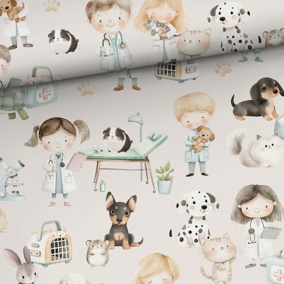 Little veterinarian Animals fabric Baby animals fabric Premium cotton fabric for sewing and quilting