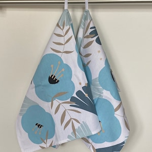 Kitchen Towel Tea Towel  Dish Towel - Scandinavian Cotton fabric Blue floral - 48cm x 70cm / 19&#39;&#39;x 27&#39;&#39;