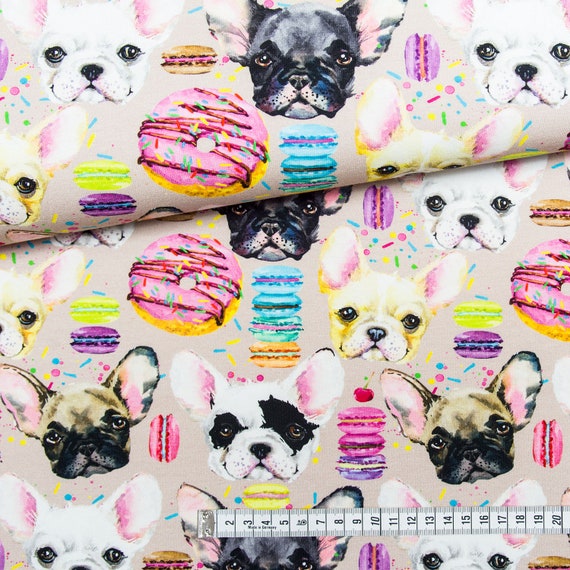 Bulldoggen und Donuts Stoff Hochwertiger Baumwollstoff zum nähen