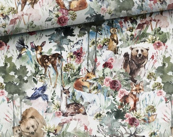 Waldtiere Stoff Frühling Waldtiere Premium Baumwollstoff zum nähen und quilten 155 cm breit