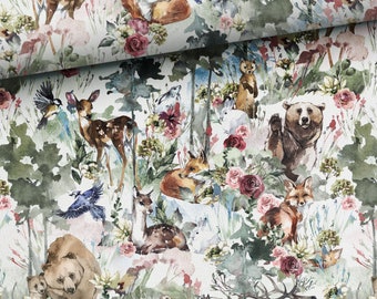 Woodland Animals fabric Spring Forest animals Premium cotton fabric for sewing and quilting 155 cm wide