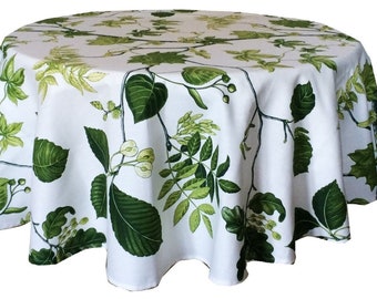 Tablecloth Table Linen Green Leaves & Plants   - 100% Cotton - Round Oval Rectangle