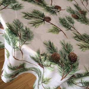 Cotton Tablecloth Table Linen Table top  - Pine Cones Green - Round Oval Square tablecloth