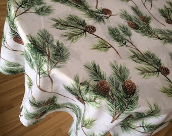 Cotton Tablecloth Table Linen Table top  - Pine Cones Green - Round Oval Square tablecloth