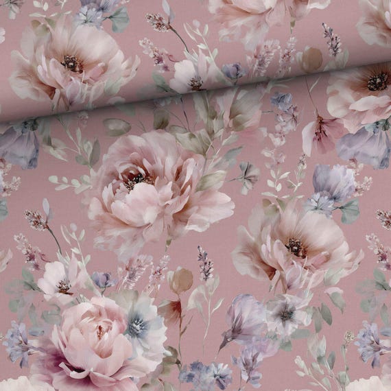 Floral Cotton Jersey Fabric, Loop knit fabric, Hoodie fabric, dress fabric