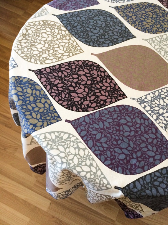 Round Tablecloth Table Linens - Cotton fabric Purple Geometric  - 145cm/ 57''