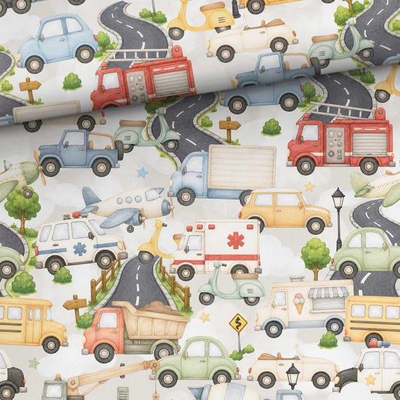 City traffic Cars Fabric for Sewing, Quilting, Nursery Decor