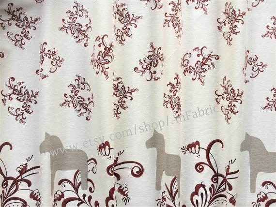 Dala Horse Curtains - Linen Curtains | Kitchen Valance | Apartment Decor | Red Beige Valance
