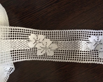 Cotton Lace Trim Ribbon - White- 100% Cotton - 2.95" (75mm) wide