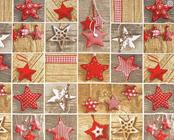 Christmas cotton fabric Tree Ornaments Star Patchwork print, 100% cotton fabric