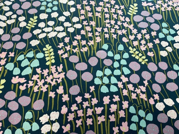 Floral Scandinavian Cotton fabric Curtain Interior Decorative fabric Purple Blue