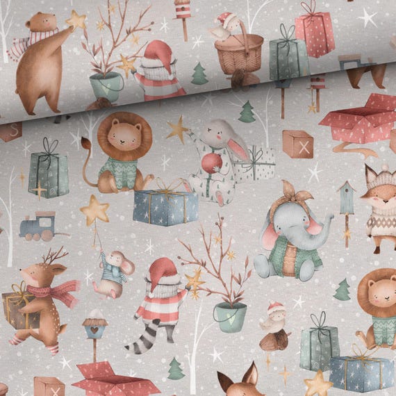 Christmas Gifts Animals Cotton fabric Baby animals fabric Panel for sewing and quilting 155 cm wide