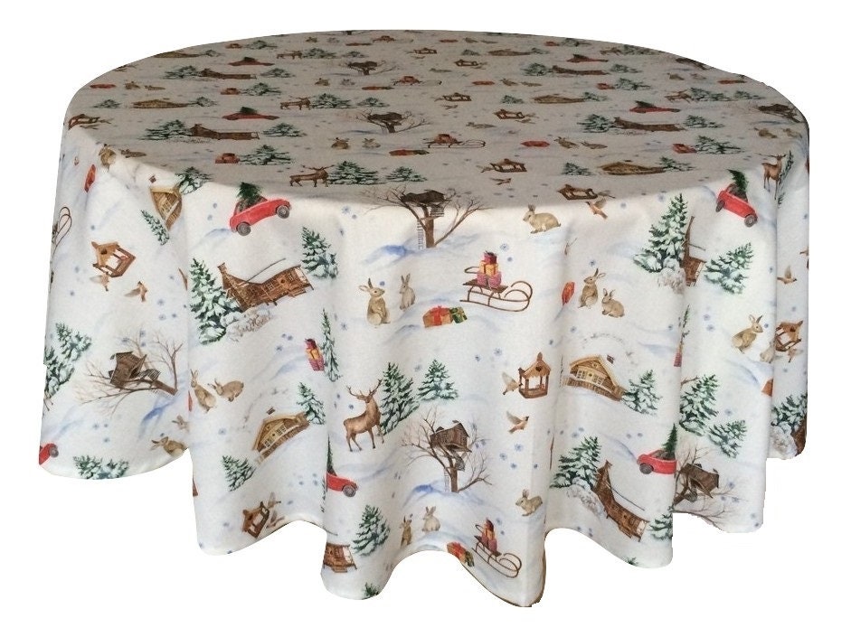 Round Tablecloth Christmas Tablecloth Table Linens Cotton Etsy