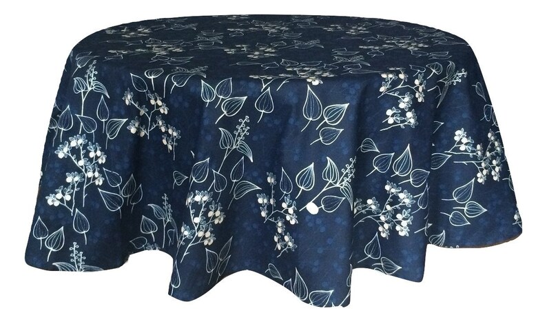 Round 148cm 58 inches Round cotton tablecloth Scandinavian cotton fabric Navy bluegold