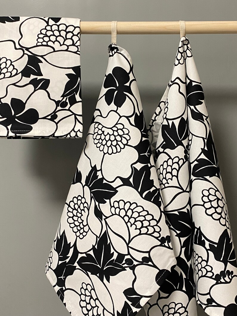 Floral Kitchen Towel Tea Towel Dish Towel Black and White Scandinavian cotton image 4