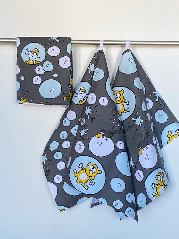 Kitchen Towel Tea Towel Dish Towel - Scandinavian Cotton  fabric Gray / Yellow Dish cloth