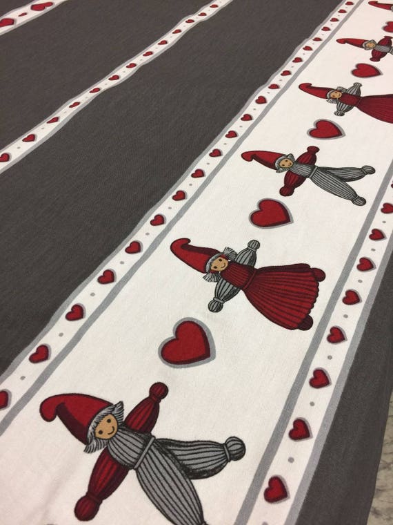Christmas tablecloth Cotton table cloth  Table Linens Christmas crochet dolls and hearts Table linens Grey Red 175*142cm/69''x56''