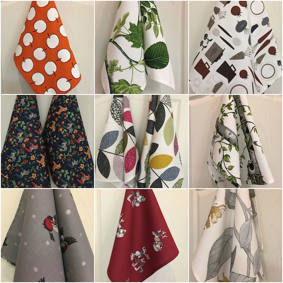Set of 5 Tea Towels Kitchen Dish Towels - Scandinavian Cotton canvas fabric