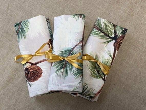 Set of Napkins Cotton fabric napkins Pine Cone print Reusable napkins Handmade Scandinavian cotton fabric