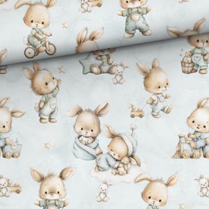 Bunny Blue Nursery 100% cotton fabric for sewing and quilting