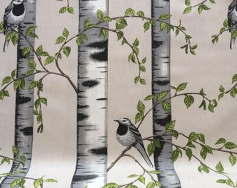 Scandinavian fabric Birds Birch Grey  - 100% Cotton fabric - Remnant