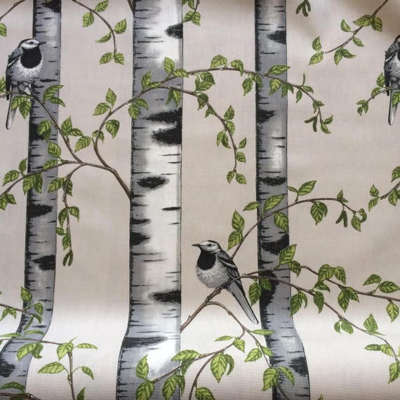 Scandinavian fabric Birds Birch Grey  - 100% Cotton fabric - Remnant
