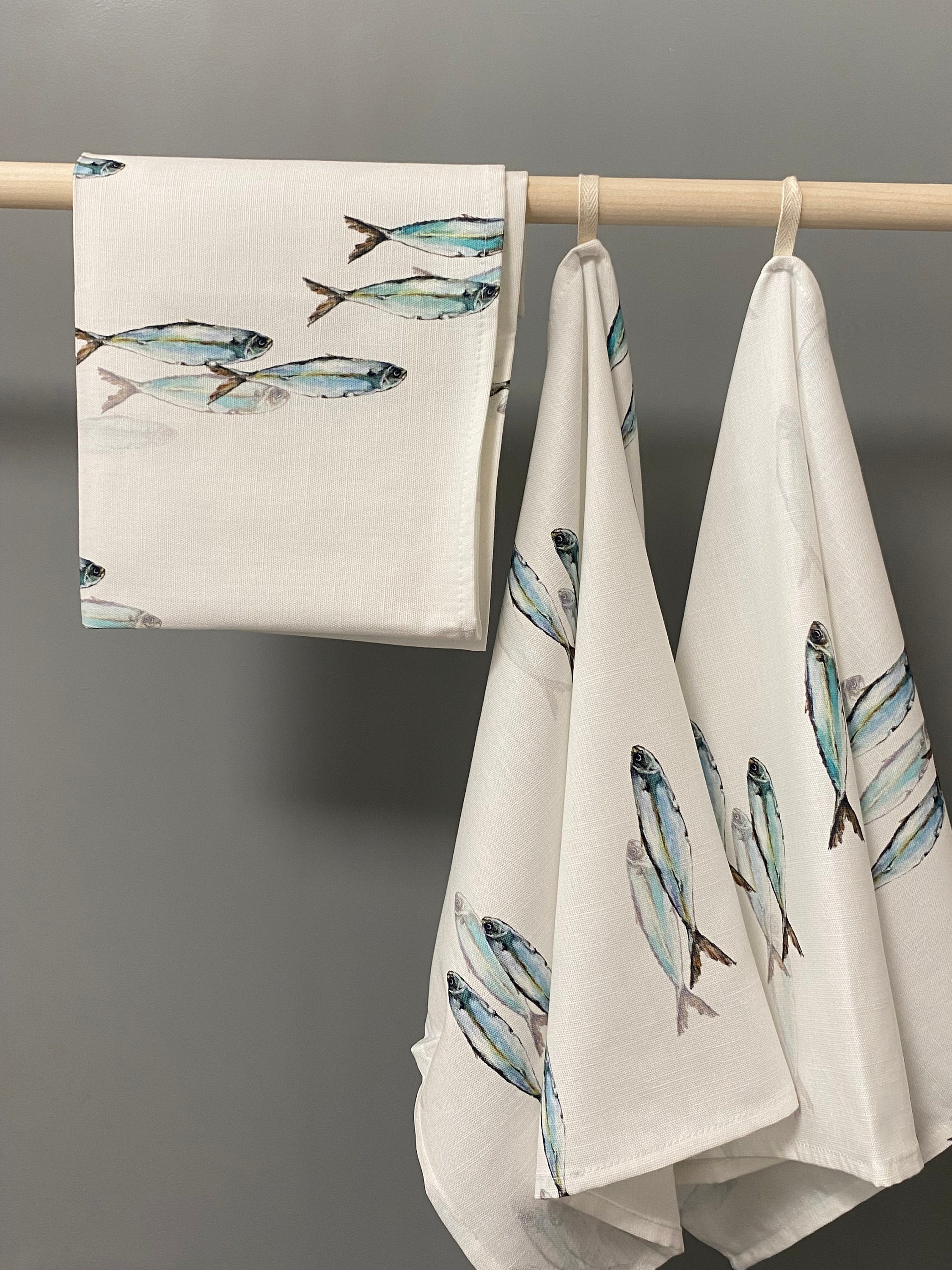 fillURbasket Coastal Kitchen Towels Set Nautical Dish Towels Fish Kitchen  Towels Seashell Towels for Kitchen Decorative Hand Dish Drying 15x25 100%