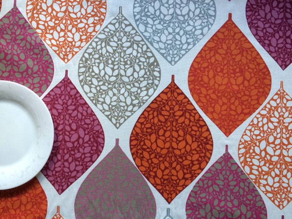 Tablecloth Table runner Orange / Purple Geometric Rectangle or Round  - Table Linens - Scandinavian cotton fabric