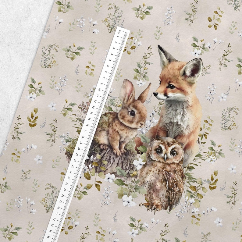 Forest animals French terry cloth knitwear fabric by the yard 160cm/63'' wide image 5