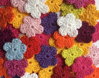 Fleurs de crochet - Mix - coton mercerisé - au hasard 12 couleurs - Taille env. 3cm