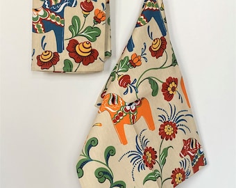 Keukenhanddoek Theedoek Theedoek - Dala Horse handdoek Zweeds paard Scandinavische stof