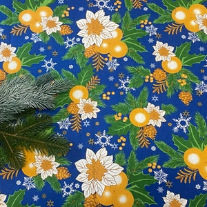 Christmas Cotton Tablecloth Table linens Royal Blue Oval Square Rectangle Christmas Decor