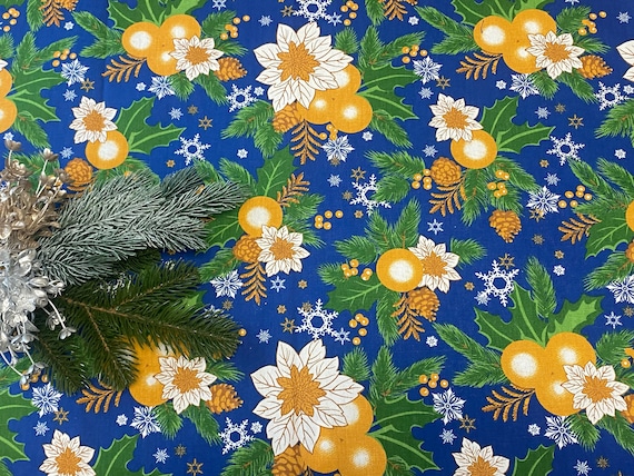 Christmas Cotton Tablecloth Table linens Royal Blue Oval Square Rectangle Christmas Decor