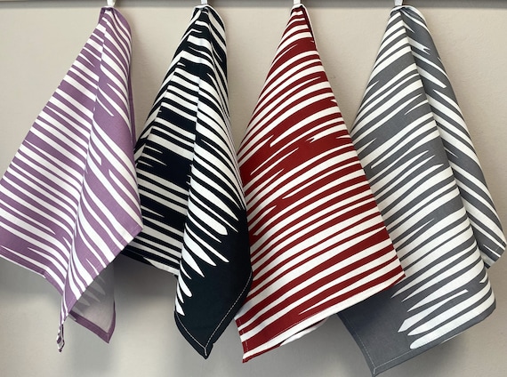 Set of 4 Tea Towels Kitchen Dish Towels Stripes - Scandinavian Cotton canvas fabric