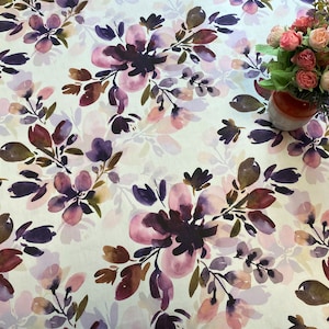 Purple Floral Tablecloth Watercolour flowers Scandinavian cotton fabric Table linens Rectangle 220*145cm/ 86&#39;&#39;x57&#39;&#39;
