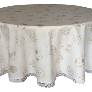 Round Tablecloth with Lace Christmas Tree Ornaments - Offwhite/ Gold