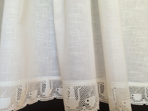 Cafe Curtains With Lace Trim Valances, White Cotton Lace Cafe Curtains