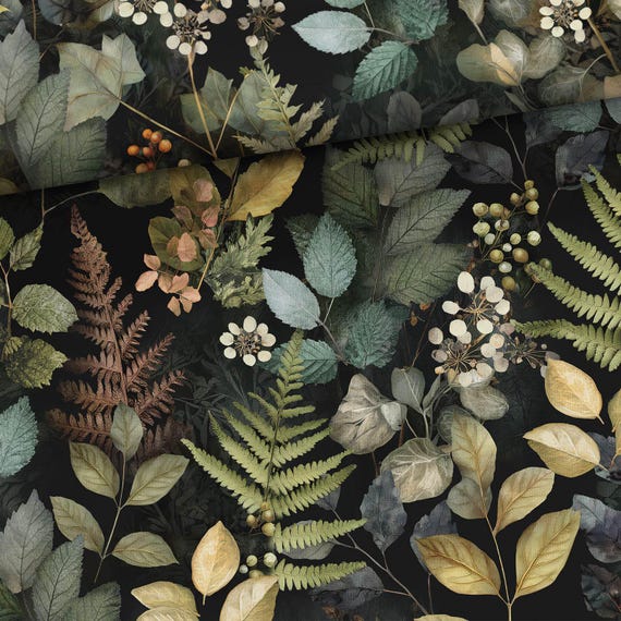 Forest plants Leaf cotton fabric by the yard for sewing and quilting
