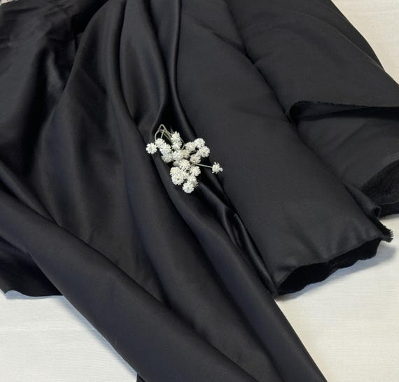 Black cotton sateen fabric, by the meter, by the yard - 100% cotton - 153 cm (59'') wide
