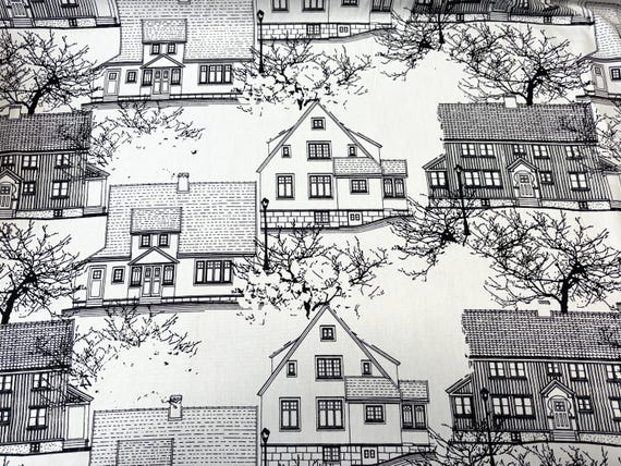 Scandinavian Cotton fabric Landscape Black and White Cotton Canvas Home Décor fabric