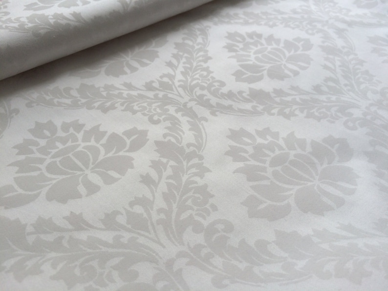 White Cotton Sateen Fabric Damask Print Damask Pattern Etsy