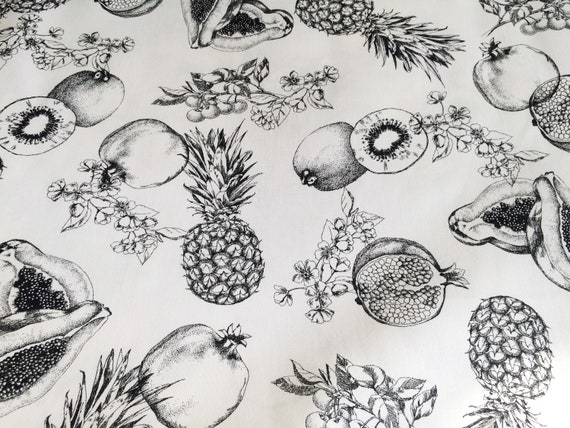 Scandinavian Cotton fabric -Black and White Fruits - Retro   59 inches (150 cm) wide