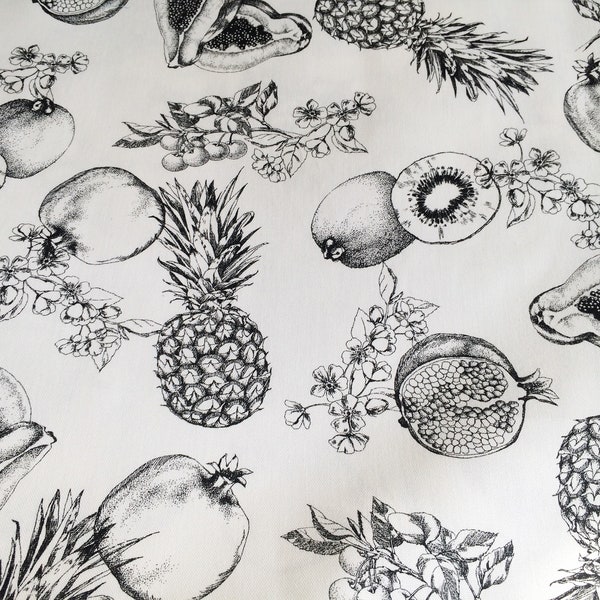 Scandinavian Cotton fabric -Black and White Fruits - Retro   59 inches (150 cm) wide