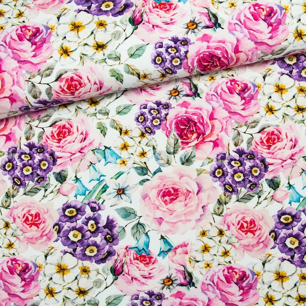 Floral fabric Pink and Purple flowers Cotton fabric for sewing and quilting 155 cm wide